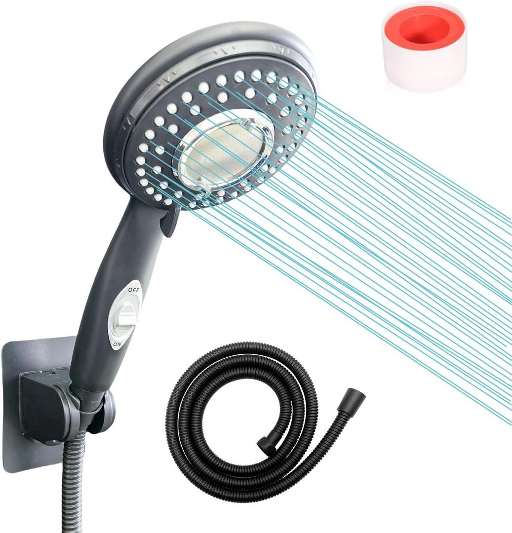 handheld High pressure shower head with on off switch water saving | rvcamper shower head replacement with 60'' Hose and bracket - Black