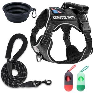 Cymiler Service Dog Vest,No-Pull Dog Harness and Leash Set,Adjustable Oxford Reflective Service Dog Vest Harness with Handle for Outdoor Walking Training,Easy Control for Small Medium Large Dogs (Black), XS