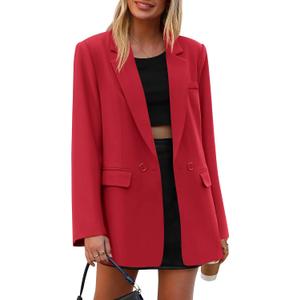 PRETTYGARDEN Fall 2026 Blazers for Women Business Casual Long Sleeve Lapel Pockets Dressy Suit Jackets Work Office Clothes (XX-Large, Red)