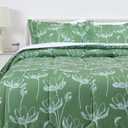 Amazon Basics Lightweight Microfiber Comforter Sets, 7 Pieces, Full/Queen, Green Floral