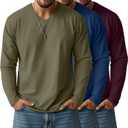 Ficerd 3 Pack Big and Tall Shirts for Men V Neck Cotton Long Sleeve Tee L-7XL Casual Loose Tops Oversized Basic T Shirts