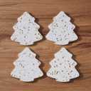 Christmas Tree Shaped Coasters Set of 4, Heavy Duty Marble Drink Coasters for Coffee TableWhite Stone Round Cup Coasters, Unique Christma Home Bar Essentials&Decor