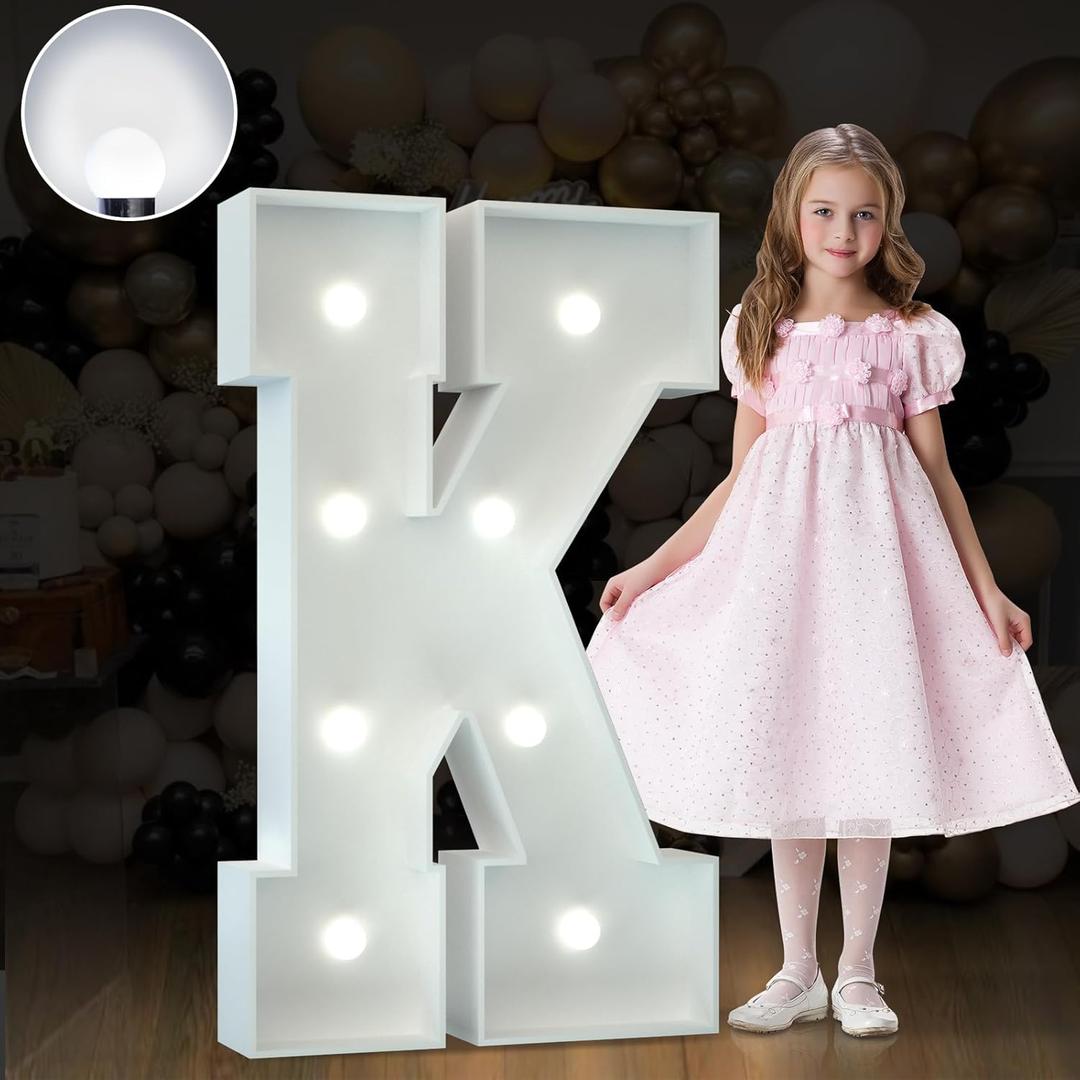 imprsv 3FT Marquee Light Up Letter K, Cool White LED, Plastic, 3 Feet Square, Party Decor (3FT White)