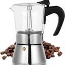 Induction Moka Pot, 6 Cups (10.6 oz) Crystal Glass-Top & Stainless Steel Moka Pot, Classic Stovetop Espresso Maker, Silver