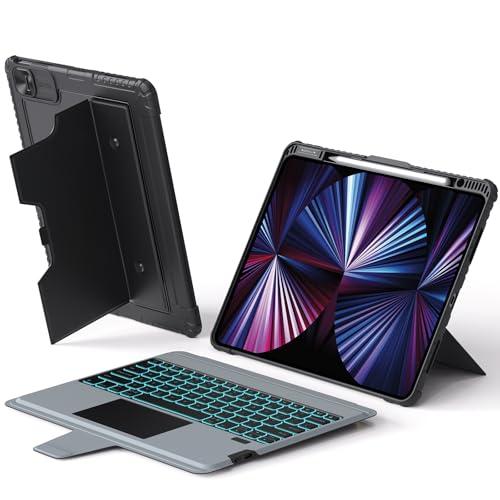 Nillkin iPad Air 13 inch Case Keyboard (M3 2025/M2 2024) & iPad Pro 12.9 inch (6th/5th/4th/3rd), Detachable Backlit Keyboard with Multi-Touch Trackpad, Pencil Holder & Camera Cover, Rugged Protective