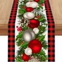Jiudungs Linen Red and Black Buffalo Check Plaid Christmas Table Runner 60 Inches Long Farmhouse Winter Christmas Xmas Holiday Home Kitchen Table Decorations