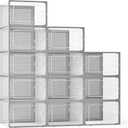 Kuject X-Large Shoe Storage Boxes Organizers Clear Plastic Stackable 12 Pack, Shoe Rack & Holder Substitute, Sneaker Containers, Toy Storage Organizer Bins for Entryway, Closet, Under Bed, Grey