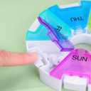 Weekly Pill Organizer 7 Day Round Pill Box Arthritis Friendly Spring Open, Leak-Proof Compartments for Vitamins, Medications & Supplements BPA-Free Travel Pill Case, Color-Coded Daily, Spill-Proof