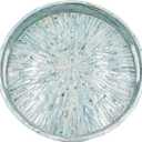 PEMAR 12.6 Mother of Pearl Round Serving Tray with Handles, Decorative Nacred Wooden Ottoman Coffee Table Tray (Teal Sunlight)