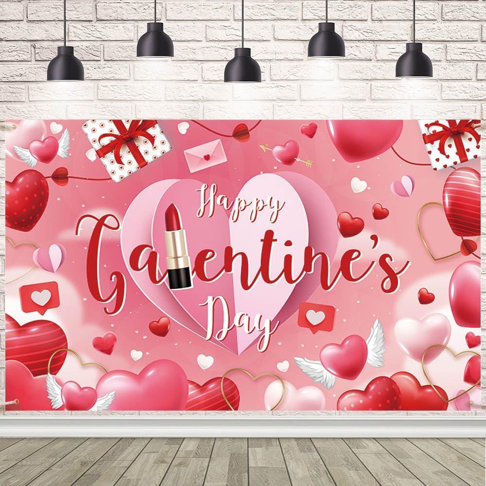Galentines Day Backdrop Happy Galentine's Day Banner Pink Red Love Heart Banner Galentines Day Decorations for Party 70.8 x 43.3 inch