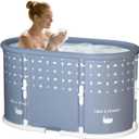 Portable Bathtub, Foldable Bathtub No Installation, Freestanding Shower Bathtubs with Cushion, Collapsible SPA Soaking Bath Tub, Hot & Ice Bath Tub for Indoor Outdoor (Light Blue Gray)