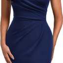 AISIZE Women's Classic Keyhole Neck Wrap Cocktail Party Sheath Dress, Medium, Navy Blue
