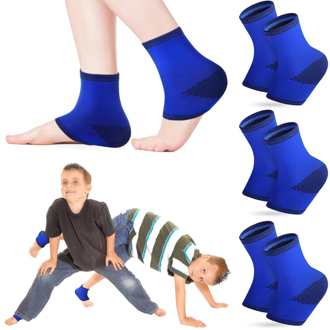 Tarpop 3 Pair Ankle Compression Sleeves for Kids Ankle Brace Compression Sleeves Foot Arch Sock for Girls Sports Running Dance Fitness Gymnastics (Blue,Large)