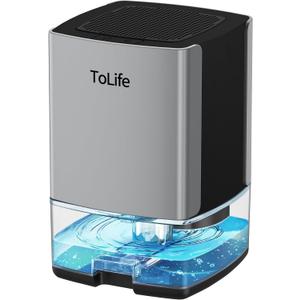 ToLife Dehumidifier 30 OZ Water Tank with Auto-Off 500 sq.ft Portable Small Dehumidifiers for Home Bathroom Bedroom RV Closet Room 7 Colors LED Light, Silver