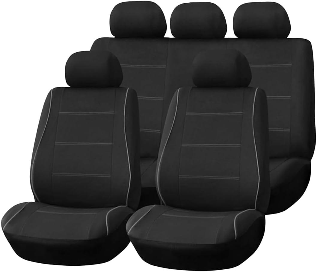 Car Seat Cover Full Set, Soft Comfortable Vehicle Front and Rear Split Bench Protector, Scratch-Proof Auto Interior Seat Protection Cover, Universal for Van Truck Sedan (Black/Gray)