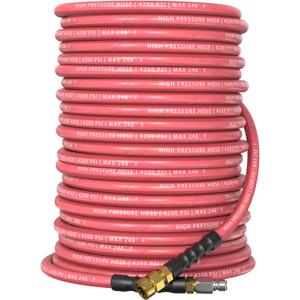 QC Installed Pressure Washer Hose 100 ft, 4200 PSI Flexible & Kink-Resistant, Steel-Braided & Durable, Power Washer Hose with 3/8" 360 Swivel Quick Connect, Hot/Cold Water Compatible, Red