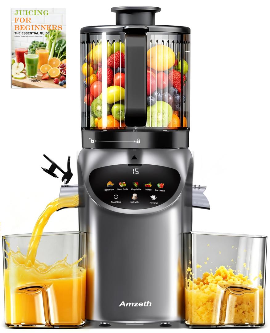 Juicer Machines with 6.5" Large Chute,4-in-1 Cold Press Juicer for Whole Vegetables Fruits,AC Motor,120oz Large Capacity, Makes Juice,Nut Milk & Sorbet,Premium Gray,Easy to Clean.(Advanced Space Gray)