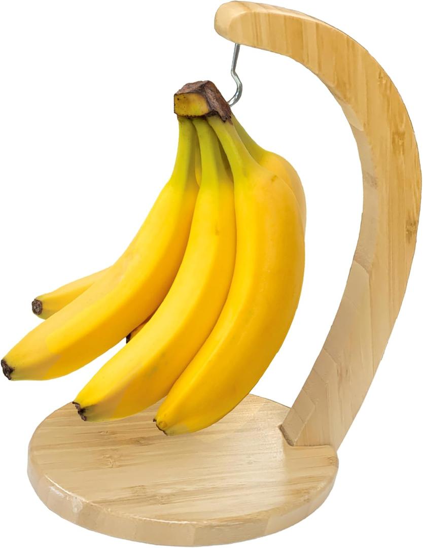 Bamboo Banana Stand with Stainless Steel Hanging Hook, Ideal for Holding Bananas and Elevating Your Tabletop and Kitchen Décor