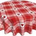 Valentines Day Round Tablecloth 60 Inch Happy Mothers Day Table Cloth Gift Love Heart Wedding Table Clothes Red White Buffalo Check Plaid Table Cover for Party Dining Room Home Outdoor Decor