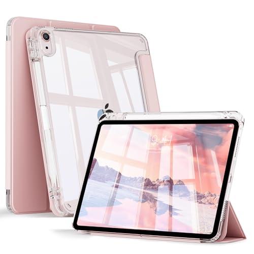 KENKE Case for iPad (A16) 11th 11-Inch 2025/iPad 10th Generation 10.9-Inch 2022, Trifold Stand Slim Thin Transparent Clear Protective Cover with Pencil Holder & Soft TPU, Auto Wake/Sleep, Pink