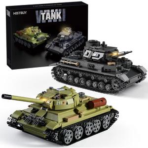 WW2 Army Tank Building Sets with Lights, Panzer IV & T-34 Military Tanks Model Kit Compatible with Lego, Great Army Toys Gift for Military Fans, Boys Kids Ages 8+ & Adults (1201 Pieces)