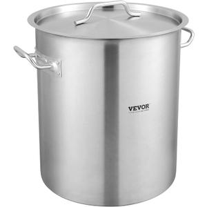 VEVOR Stainless Steel Stockpot, 42 Quart Large Cooking Pots, Cookware Sauce Pot with Strainer, Lid, and Handle, Heavy Duty Commercial Grade Stock Pot, Sanding Treatment, for Large Groups Events Silver