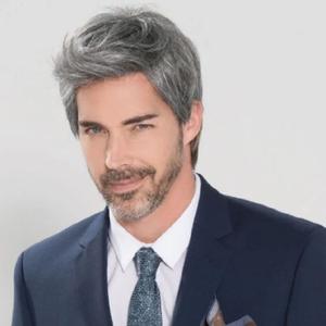 YYHR Short Straight Male Wig Silver Gray Synthetic Wigs Side Part Heat Resistant Fiber Hair Wig For Men