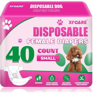 XPCARE 40 Count Disposable Female Dog Diapers, Super Absorbent, Leak Proof, Dog Diapers,Dog Period Diaper Female, for Incontinence, Estrus Female Dogs (Small)
