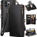 XcaseBar for iPhone 12 Pro Max 6.7" Wallet case with Zipper Credit Card Holder【RFID Blocking】, Flip Folio Book PU Leather Phone case Shockproof Cover Women Men for Apple 12 Pro Max case Black