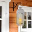 Decorative Candle Lantern 16Inches Outdoor Metal Lantern Hanging Candle Lantern for Indoor Outdoor Home Decor Patio Christmas Decorations, Greyish White