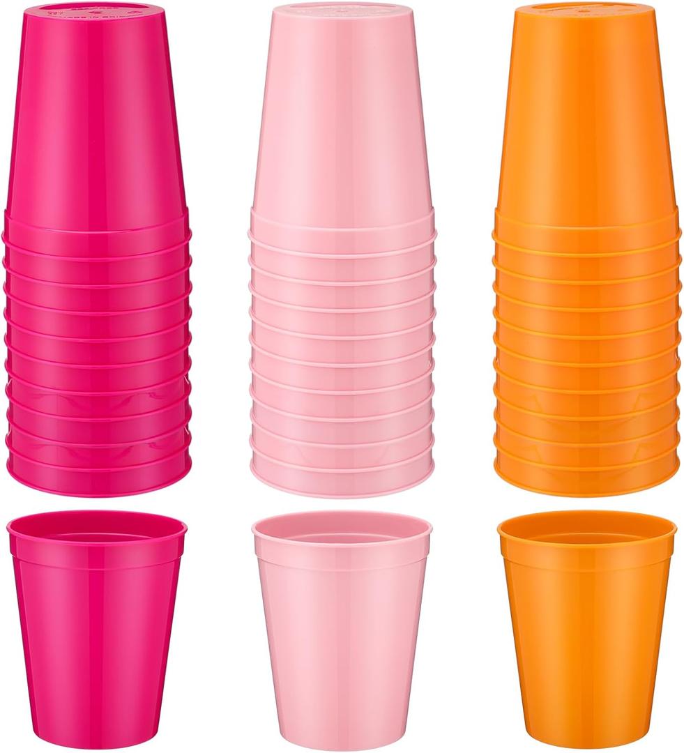 Yungyan 24 Pcs Reusable Plastic Cups 16 Oz Baby Shower Cups for Birthday Camp BabyShower Decorations Bridal Shower Wedding Boho Party (Pink)