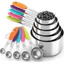 TILUCK Nesting Measuring Cups and Spoons Set, Stainless Steel with Soft Silicone Handle – Heavy Duty & Dishwasher Safe for Measuring Dry/Liquid Ingredients, Ideal for Cooking & Baking (10)