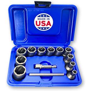 13 Piece Bolt Extractor Set | Made in USA Turbo Sockets for Stripped, Rounded, Frozen Bolts & Nuts |  Drive Impact Grade Lug Nut & Bolt Remover Kit | Nut Extractor Socket Set