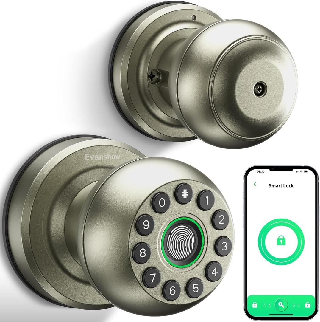 Smart Door Knob Fingerprint Door Lock 4-in-1 Keyless Entry (Fingerprint/App/Code/Key) with Auto-Lock Easy Install for Home/Bedroom/Office-Silver
