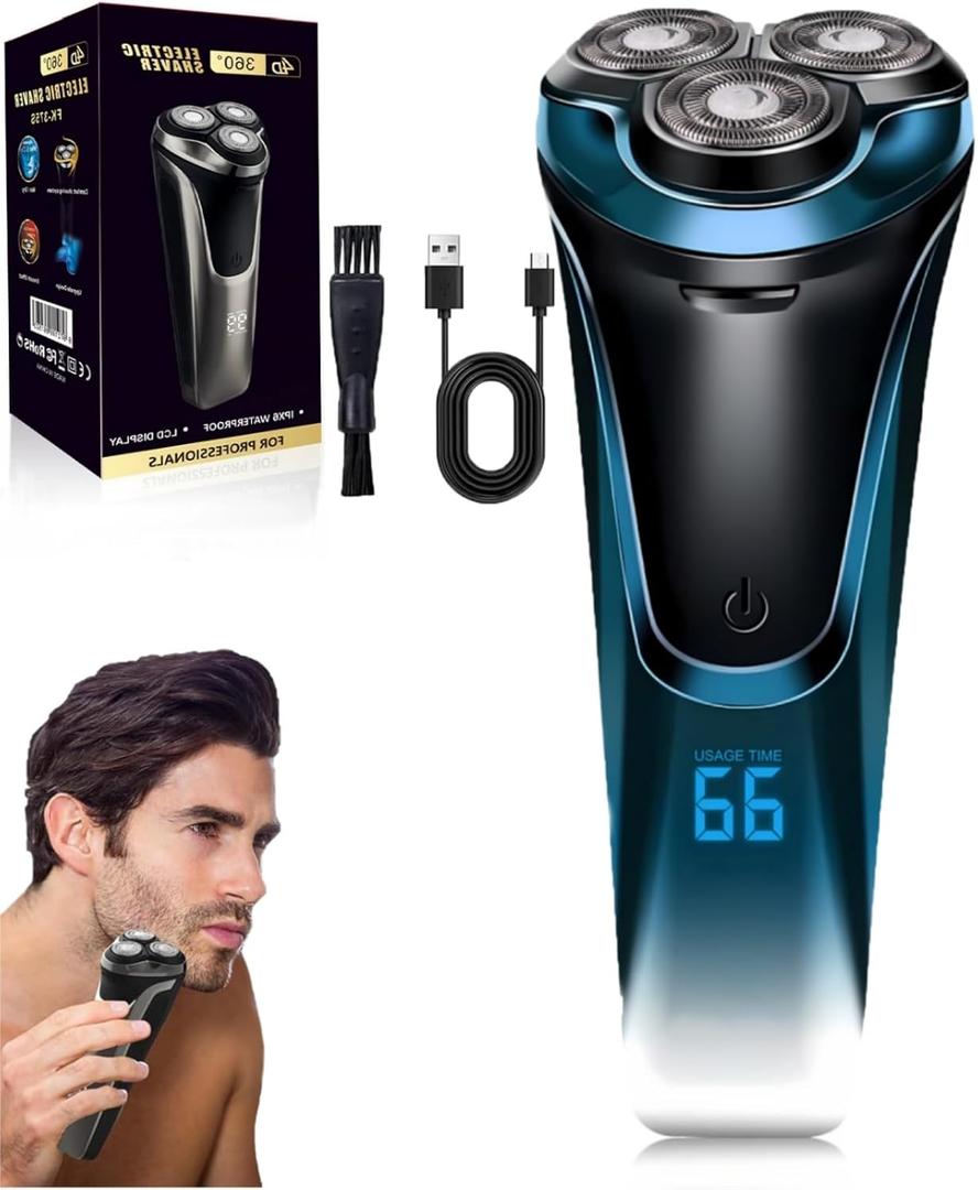 Snapbuy Electric Razor for Men, Electric Razor Pro of Father, 4D Floating Head Rotary Shaver,2025 New Electri c Shaver with LCD Display & Quiet Motor, IPX7 Waterproof (Blue)