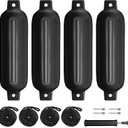 Boat Fenders 4Pack 4.5"/5.5."/6.5"/8.5" Inflatable Ribbed Marine Boat Fender with Fender Lines 6.5ft Needles and Pump for Twin Eyes Boat Fender Bumpers for Docking Fenders Use to Yacht Etc