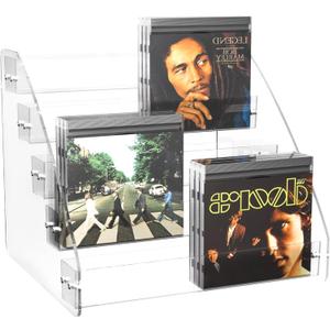 CD Holder 5 Tier Clear Acrylic CD Organizers, CD Display Rack Holds up to 30 Standard DVD Cases for Media Shelf Storage and Organization