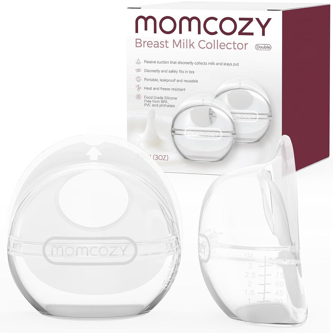 Momcozy Breast Milk Collector, Milk Collectors for Breastfeeding, Reusable Breast Milk Shells, Silicone Catcher with More Fit & Soft (3oz/90ml, 2 Counts)