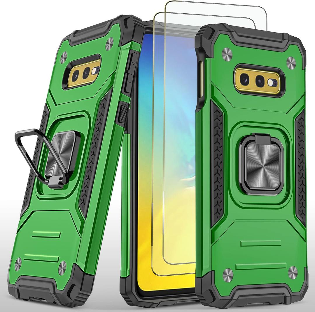 AYMECL for Samsung Galaxy S10E Case, Galaxy S10E Phone Case with Nano Explosion-Proof Film [2 Pack], Military Grade Double Shockproof with Kickstand Protective Case for Samsung S10E-Green