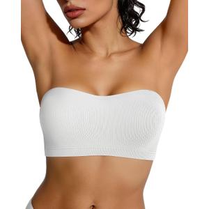 OEAK Strapless Bras for Women Wireless Bandeau Bra Non Slip Push Up Tube Top Seamless Bras Comfortable Padded Bralette (White, XXL)