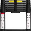 BOCOM 12.5 FT Aluminum Telescoping Ladder, Lightweight Multi-Purpose Collapsible Extension with 2 Triangle Stabilizers, Heavy Duty 330 lbs Max Capacity, Ideal for Home, RV, and Outdoor Work Black