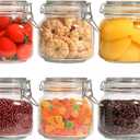 ComSaf 25oz Airtight Glass Canisters with Lids Set of 6, Square Food Storage Jar Container with Clamp Lids for Kitchen Canning Cereal Coffee Pasta Sugar Beans Spice