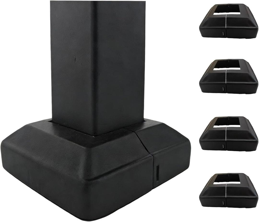 4pcs Aluminum Deck Post Base Cover, 2.5x2.5in Split Snap Railing Base, Matte Black Square Handrail Skirt Covers for Fences, Porch, Stair