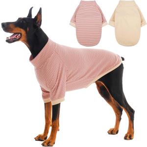 IECOii 2 Pack XXXL Dog Fleece Sweater for Extra Large Dogs, Warm Dog Turtleneck with Stretch for Doberman Sweater, Fall Winter Pullover Dogs Sweatshirt with Sleeve, Outdoor Sweaters for Walking, 3XL (XXX-Large(Chest:27.6-30.7 in), Pink Stripes + Apricot)