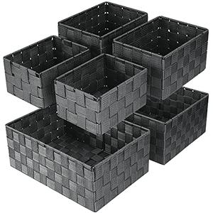 Uvellgift Woven Storage Baskets, Storage Bins, Cube Basket Container Baskets Storage Boxes Organizers for Clothes /Shelves/ Closet, Set of 6 (Grey)