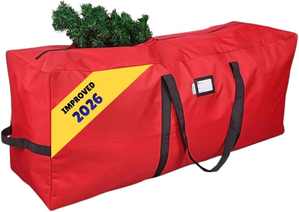 Primode Heavy Duty Christmas Tree Storage Bag | Fits Up to 7-8 Ft. Disassembled Holiday Tree | 50 x 15 x 20 Tree Storage Container | Durable 600D Oxford Material | Xmas Storage Box (Red)