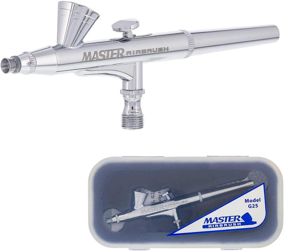 Master Airbrush G25 Multi-Purpose Dual-Action Gravity Feed Airbrush Kit with 0.2mm Tip & 1/16 oz Cup for Aerografo Illustration, Nail Art, Model Painting & Cake Decorating
