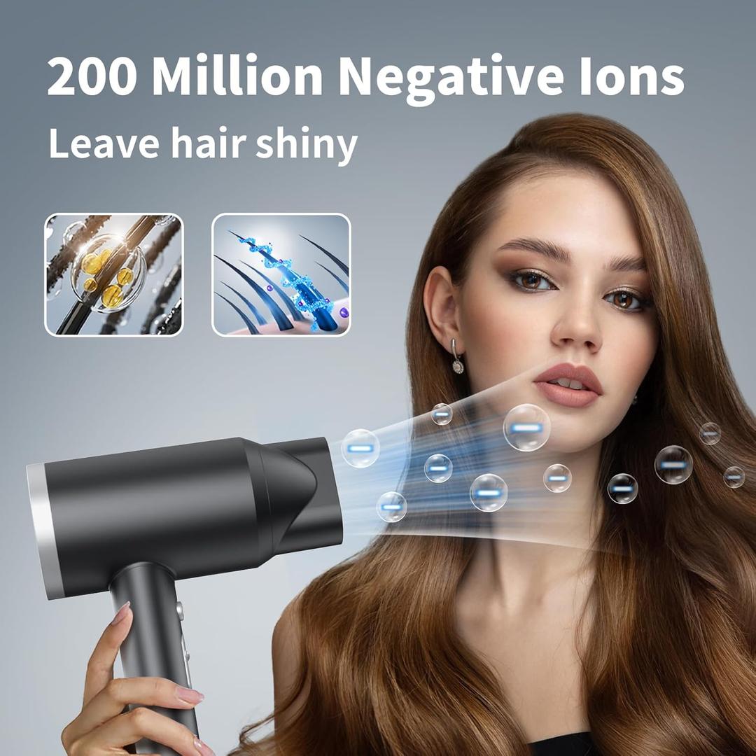 ANNLARY Foldable Hair Dryer with Diffuser for Curly Hair, Powerful 1800W Blow Dryer for Women & Men, Fast-Drying Hair Dryer with Nozzle Comb for Home, Salon, Travel