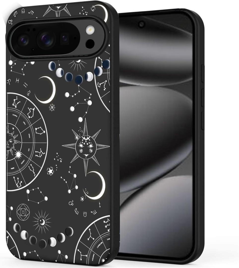 Unov Case for Pixel 10 Pro/Pixel 10, Black with [Anti-Slip Embossed Pattern], Shockproof Slim Protective [Anti-Scratch TPU] Back Cover, Zodiac Galaxy Space