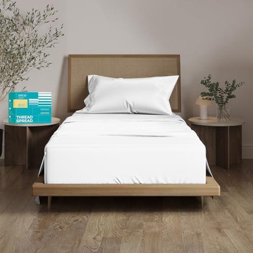 THREAD SPREAD 100% Egyptian Cotton Sheets Twin Size - 800 High Thread Count 3 PC Extra Long Twin Sheets for Dorm, 16" Deep Pocket Soft Cooling Sheets, Luxury Hotel Bed Sheets for Twin Size Bed - White